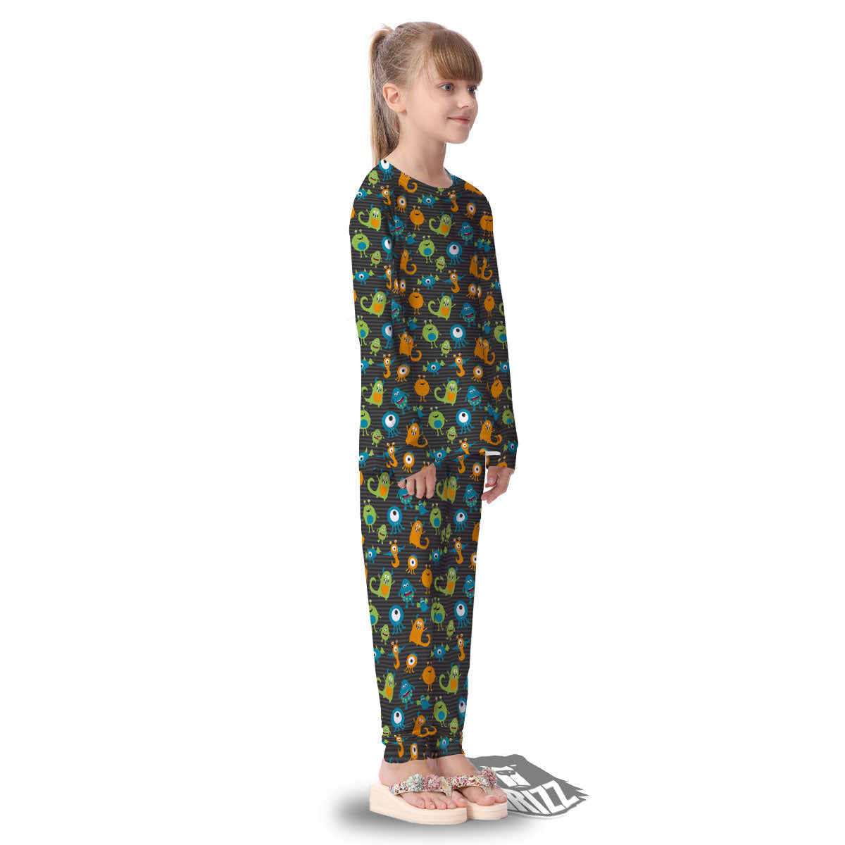 Alien Grey Striped Print Pattern Kid's Pajamas-grizzshop