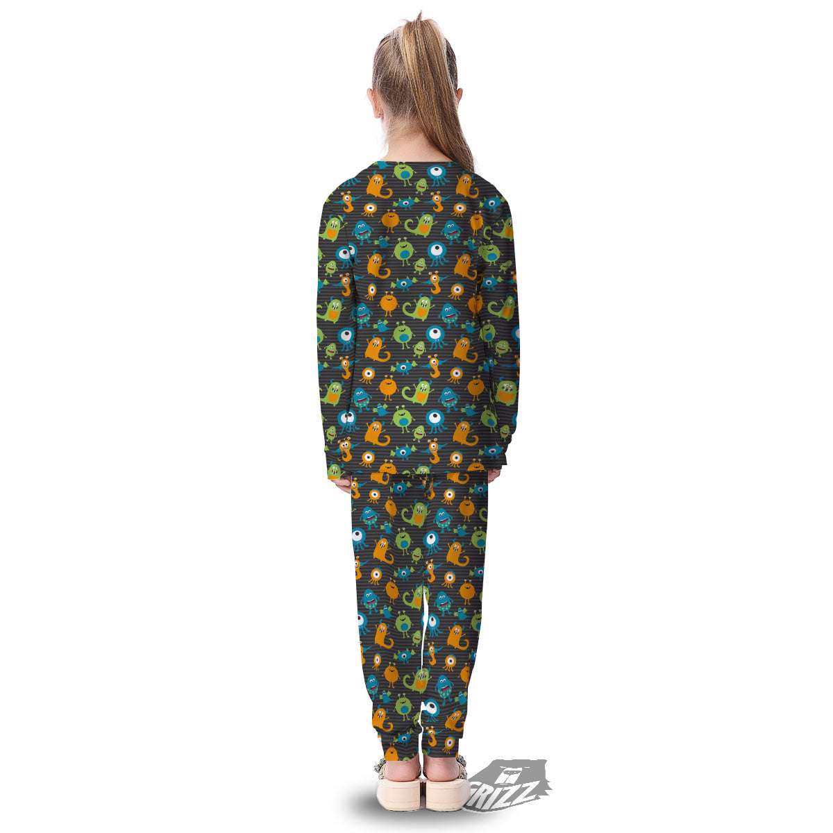 Alien Grey Striped Print Pattern Kid's Pajamas-grizzshop