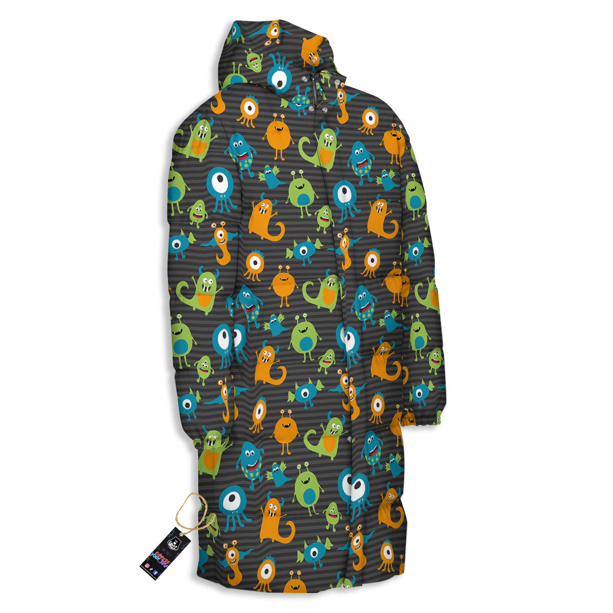 Alien Grey Striped Print Pattern Long Down Jacket-grizzshop