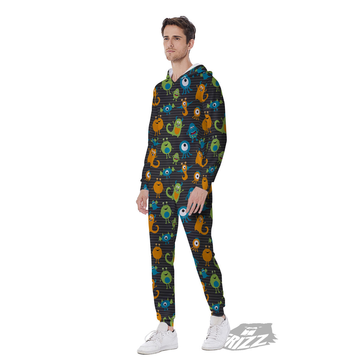 Alien Grey Striped Print Pattern Men's Jumpsuit-grizzshop