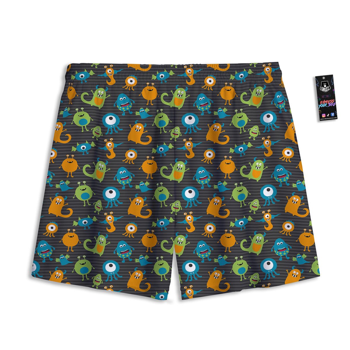 Alien Grey Striped Print Pattern Mesh Shorts