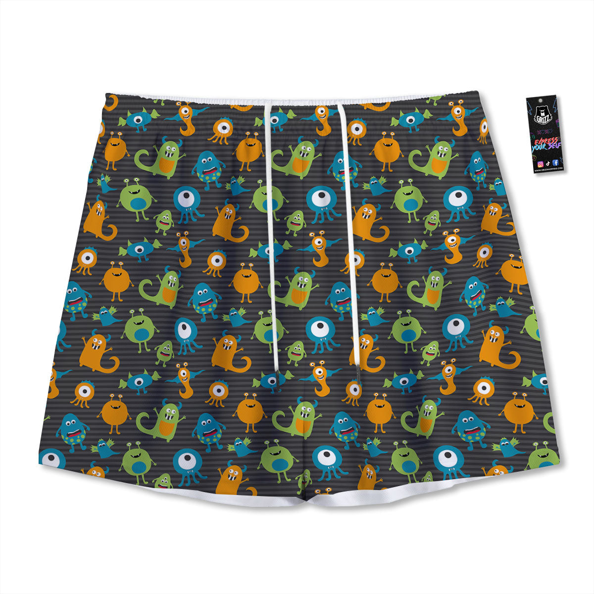 Alien Grey Striped Print Pattern Mesh Shorts
