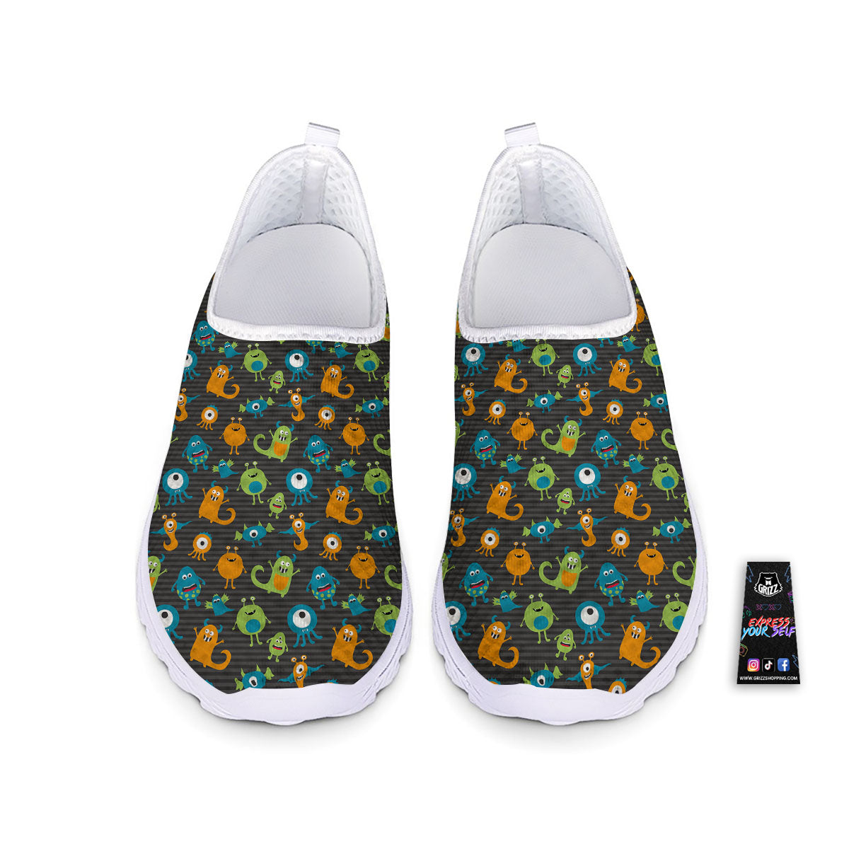 Alien Grey Striped Print Pattern Nurse Shoes-grizzshop