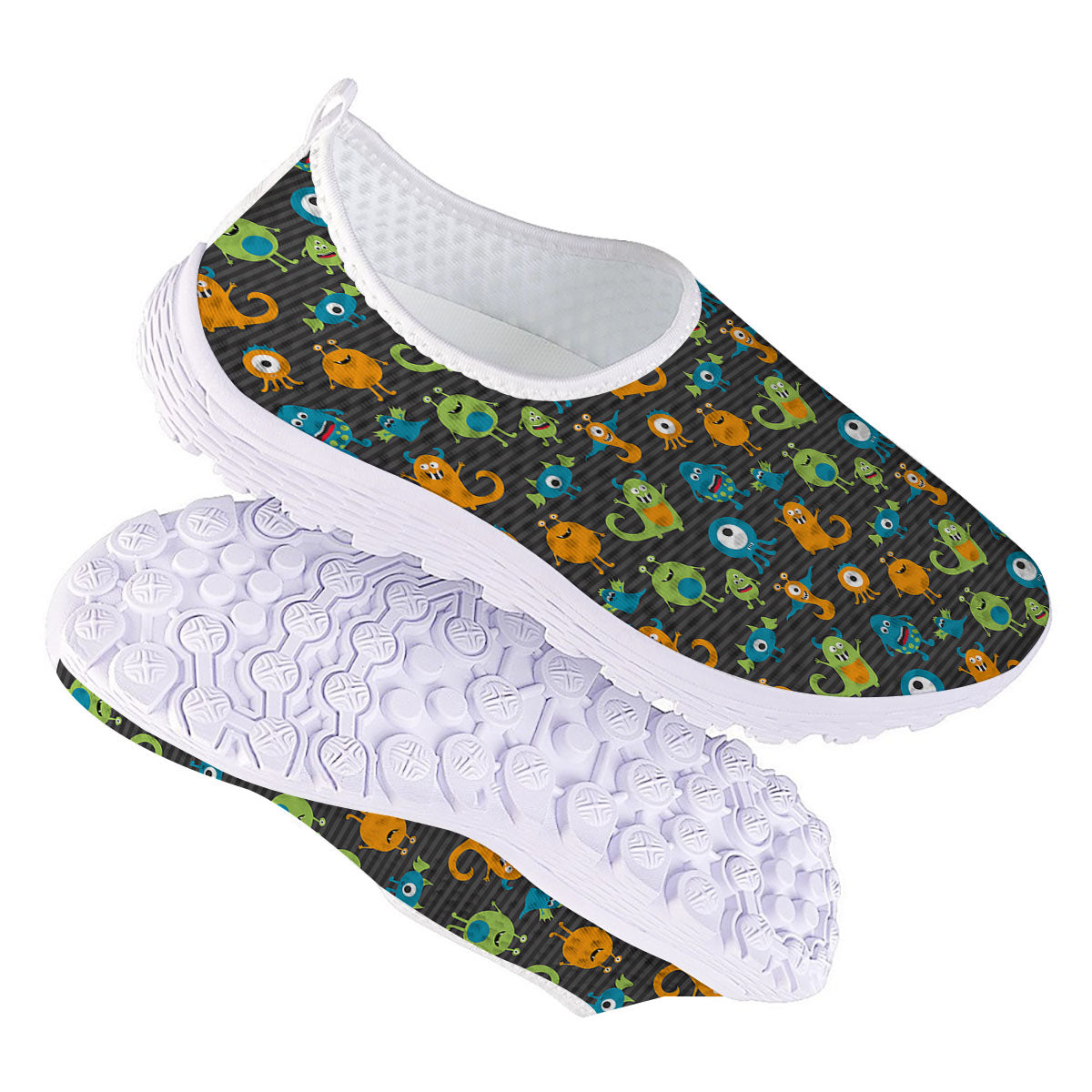Alien Grey Striped Print Pattern Nurse Shoes-grizzshop