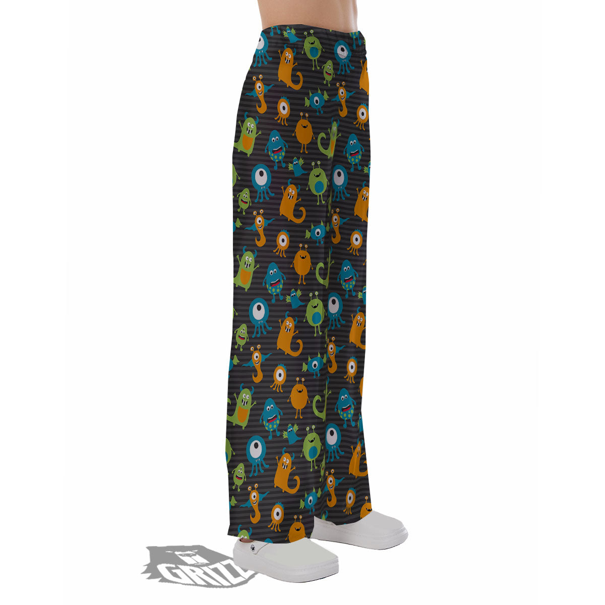Alien Grey Striped Print Pattern Pajama Pants-grizzshop