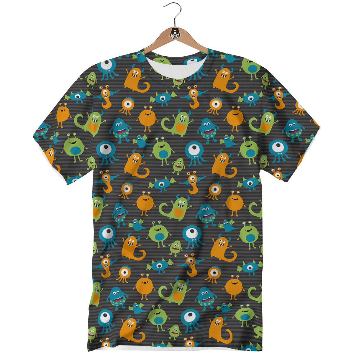 Alien Grey Striped Print Pattern T-Shirt-grizzshop