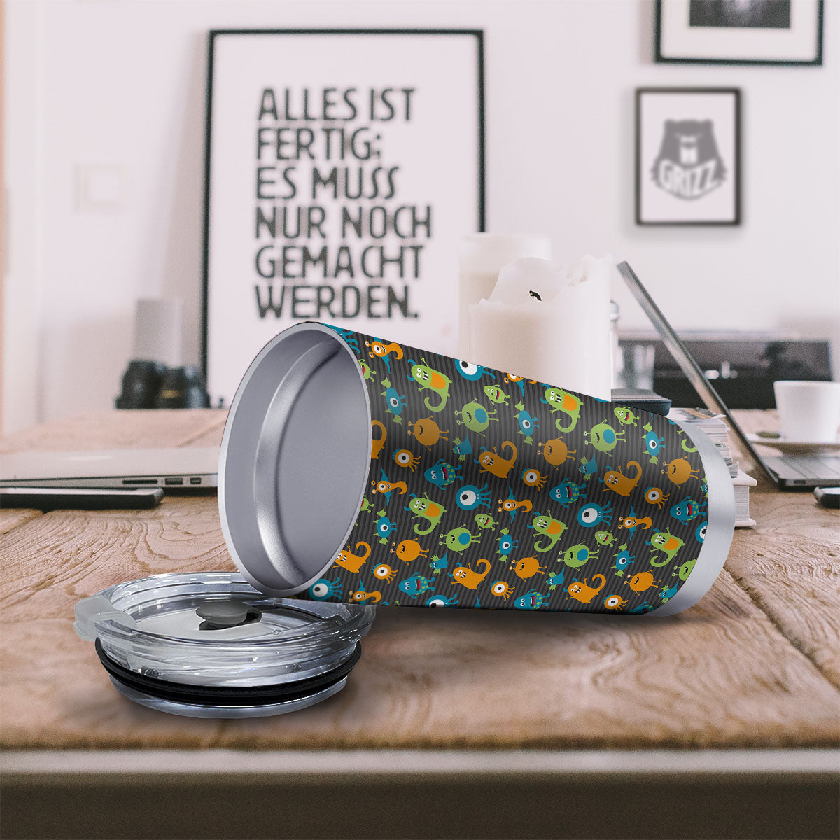 Alien Grey Striped Print Pattern Tumbler-grizzshop