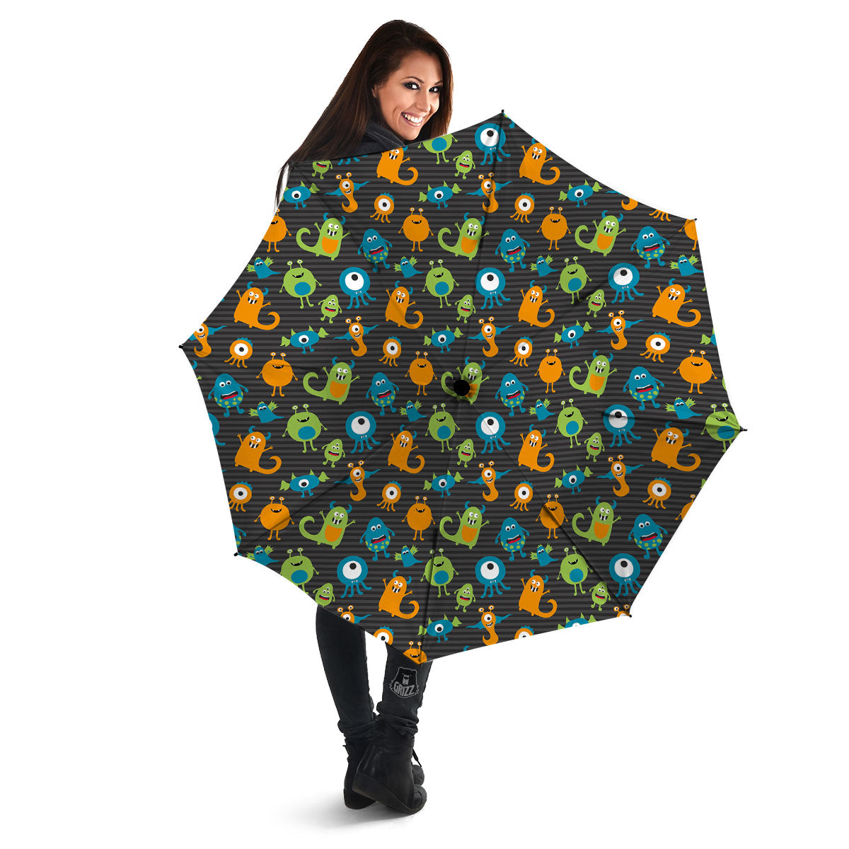 Alien Grey Striped Print Pattern Umbrella-grizzshop