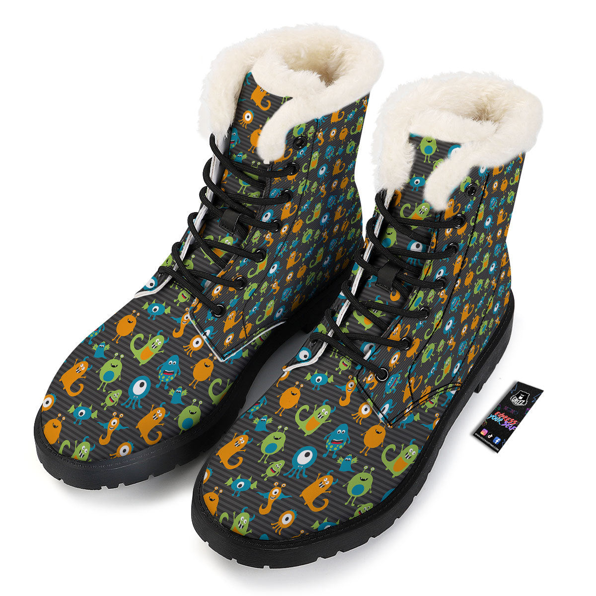 Alien Grey Striped Print Pattern Winter Boots-grizzshop