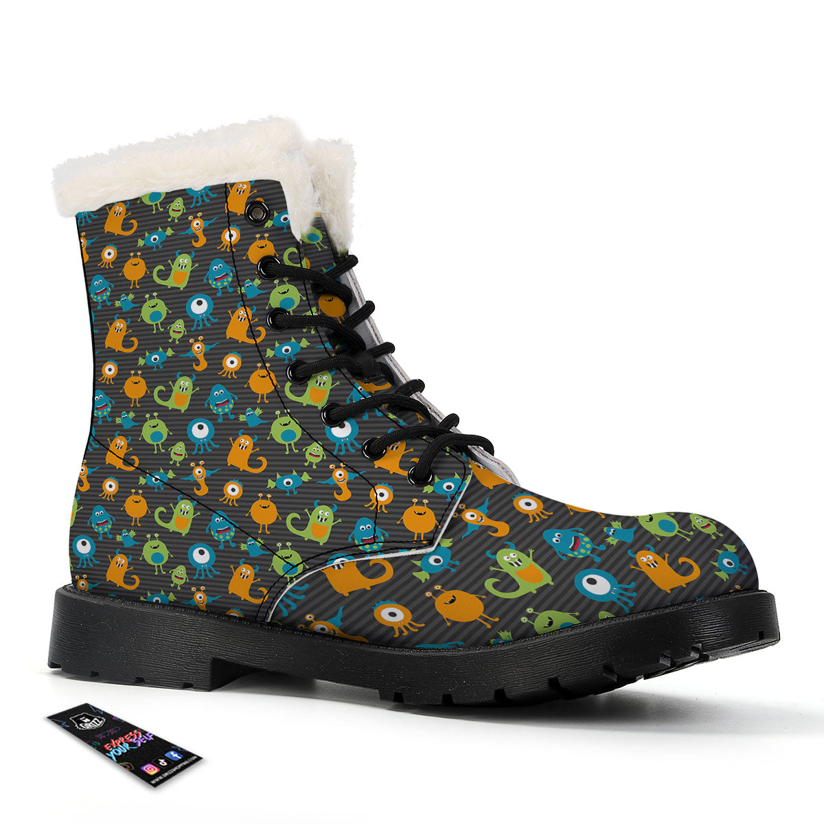 Alien Grey Striped Print Pattern Winter Boots-grizzshop