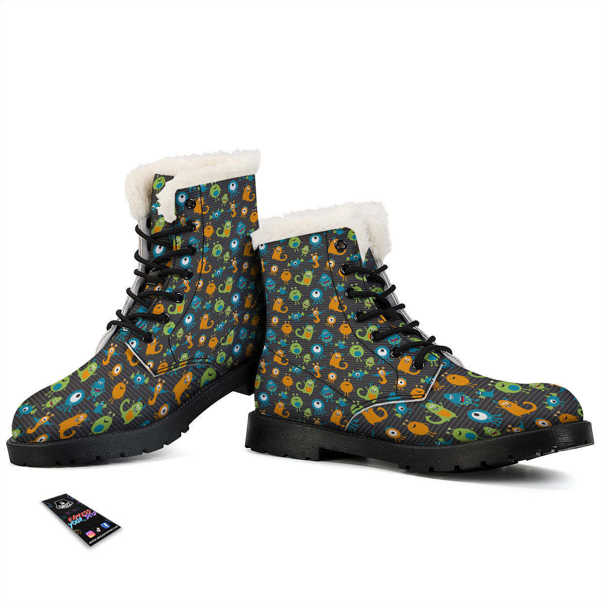 Alien Grey Striped Print Pattern Winter Boots-grizzshop