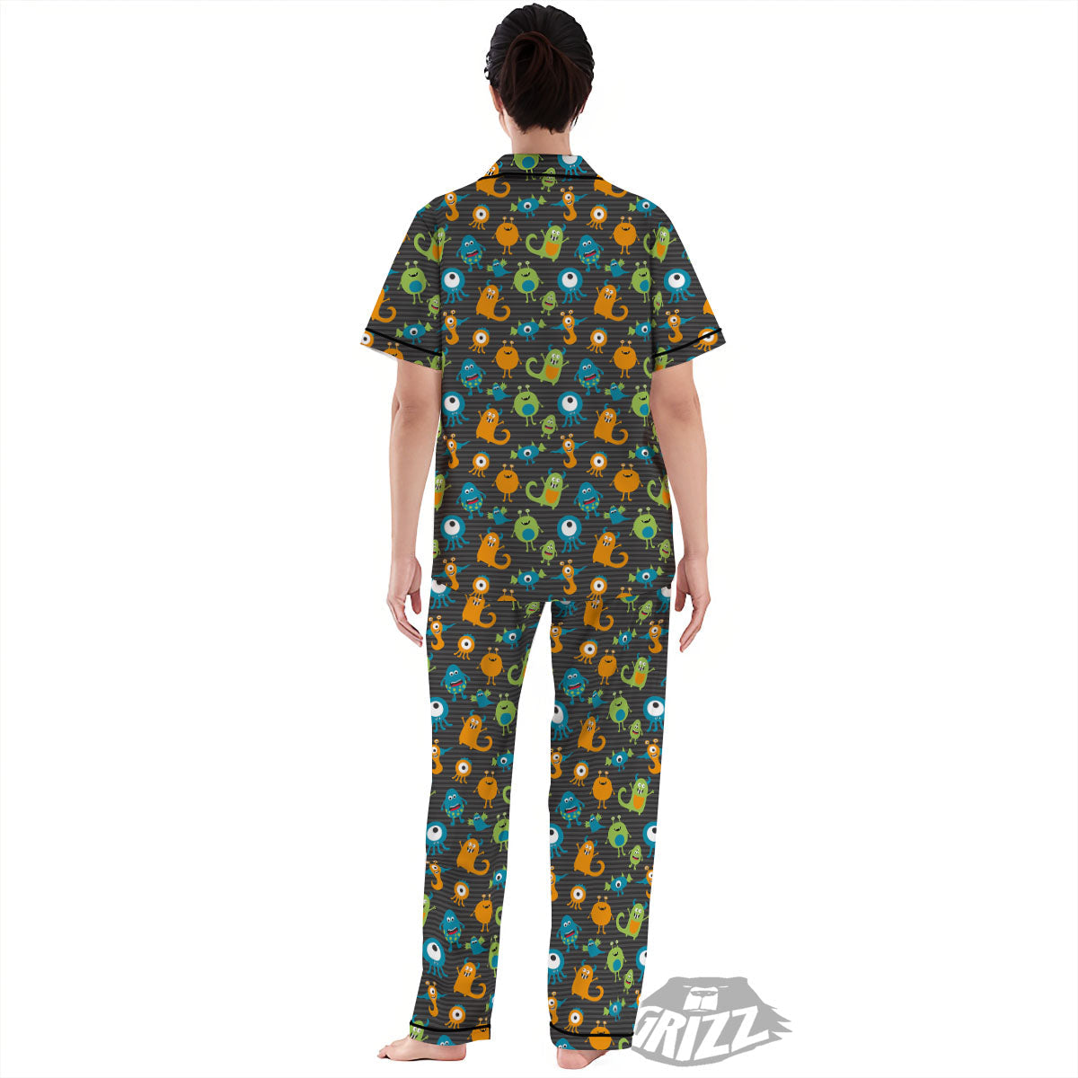Alien Grey Striped Print Pattern Women's Pajamas Set-grizzshop