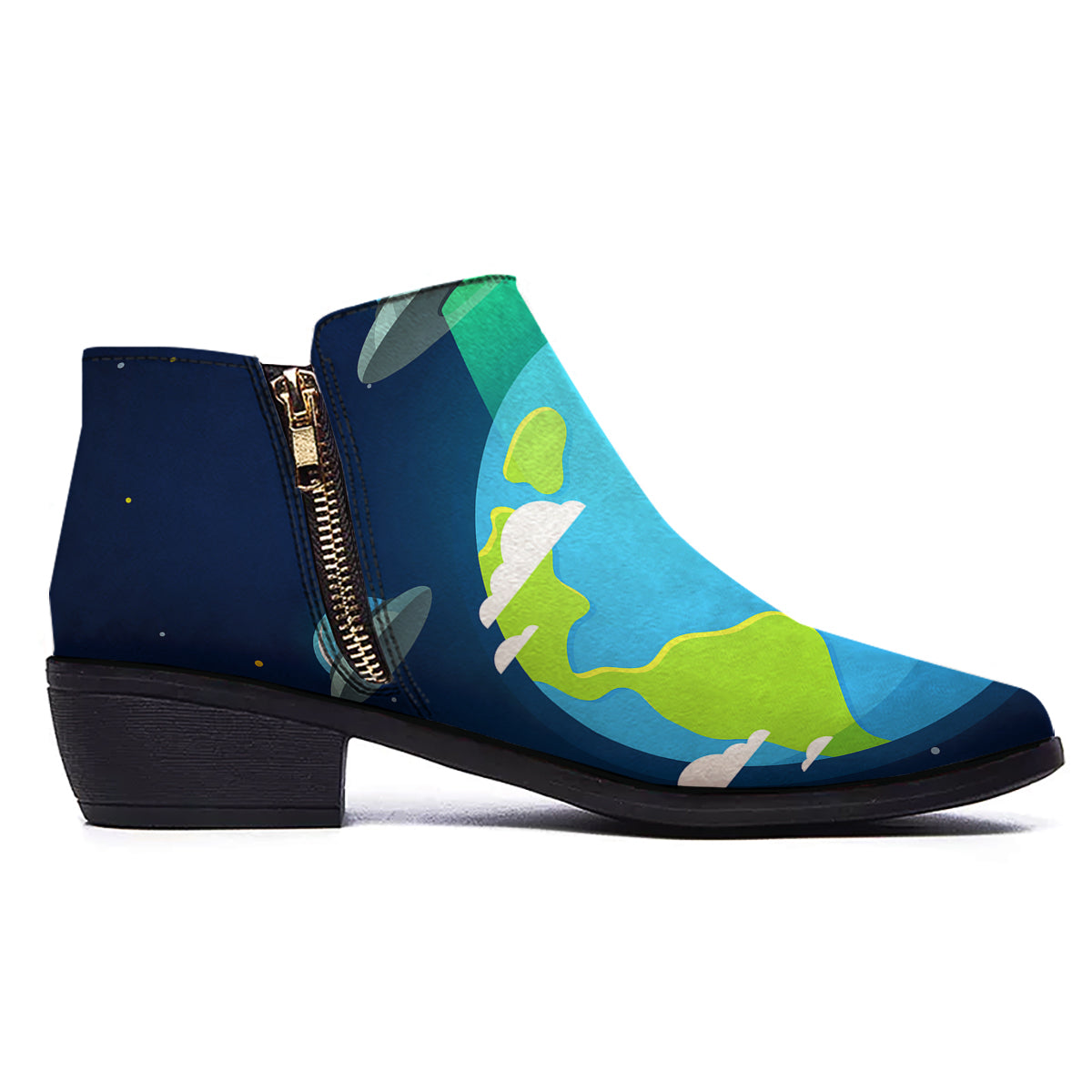Alien Invasion And Earth Print Ankle Boots-grizzshop