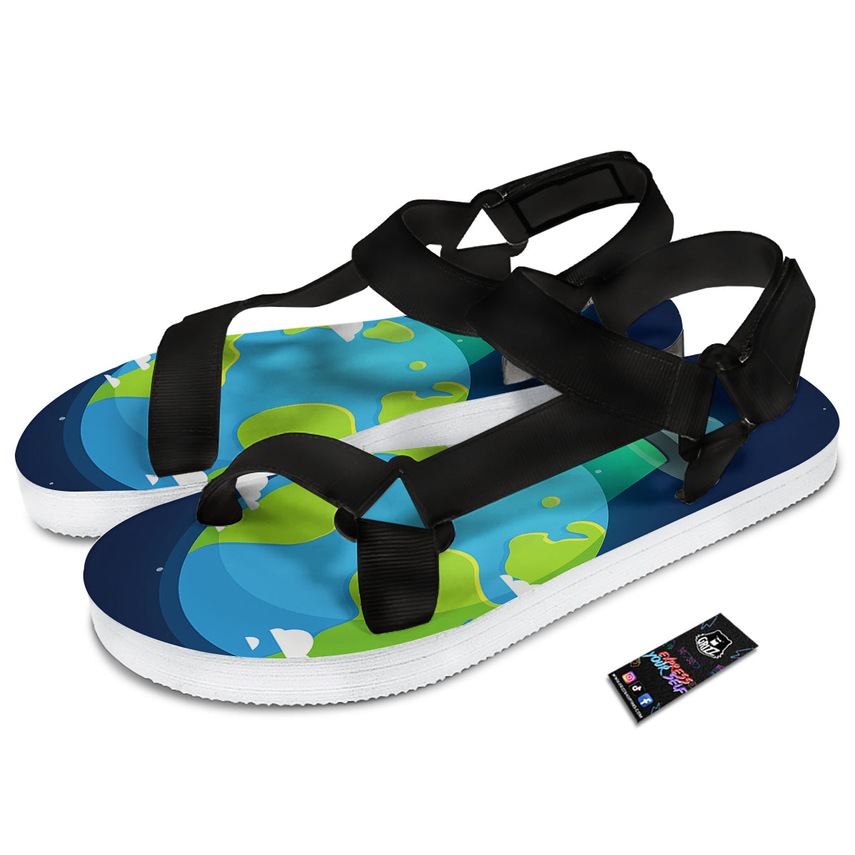 Alien Invasion And Earth Print Black Open Toe Sandals-grizzshop