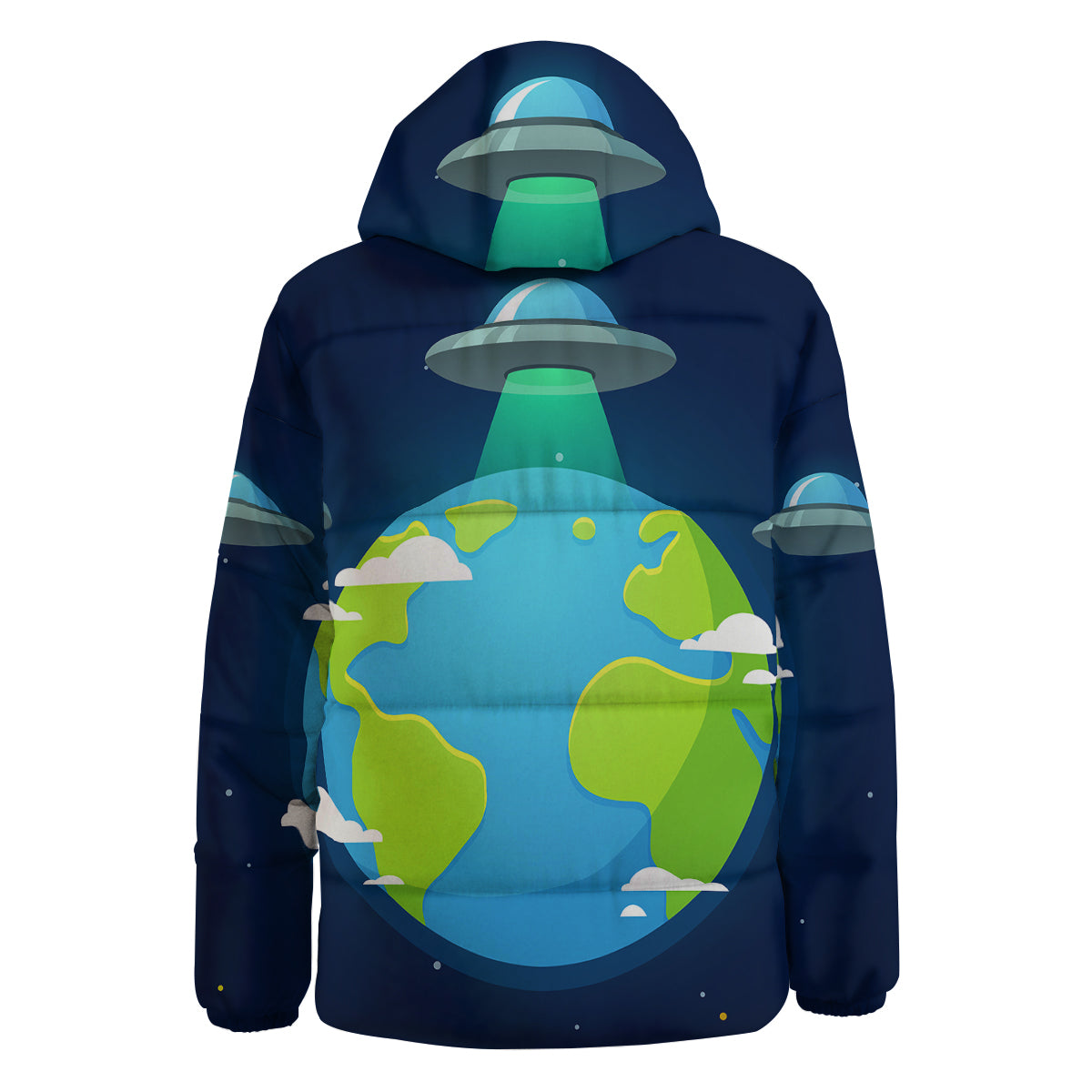 Alien Invasion And Earth Print Down Jacket-grizzshop