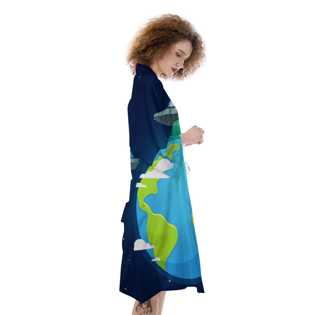 Alien Invasion And Earth Print Kimono-grizzshop