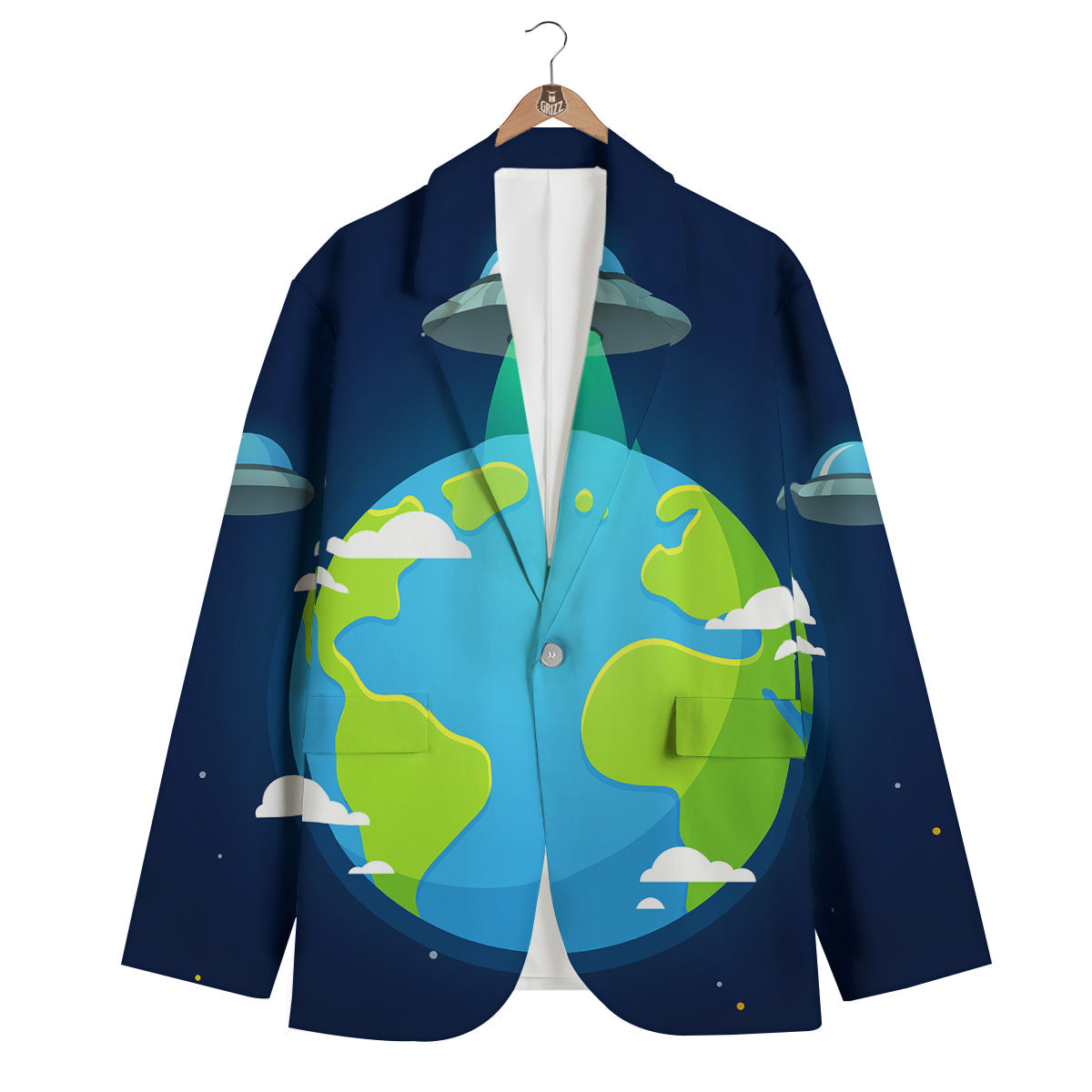 Alien Invasion And Earth Print Men's Blazer-grizzshop