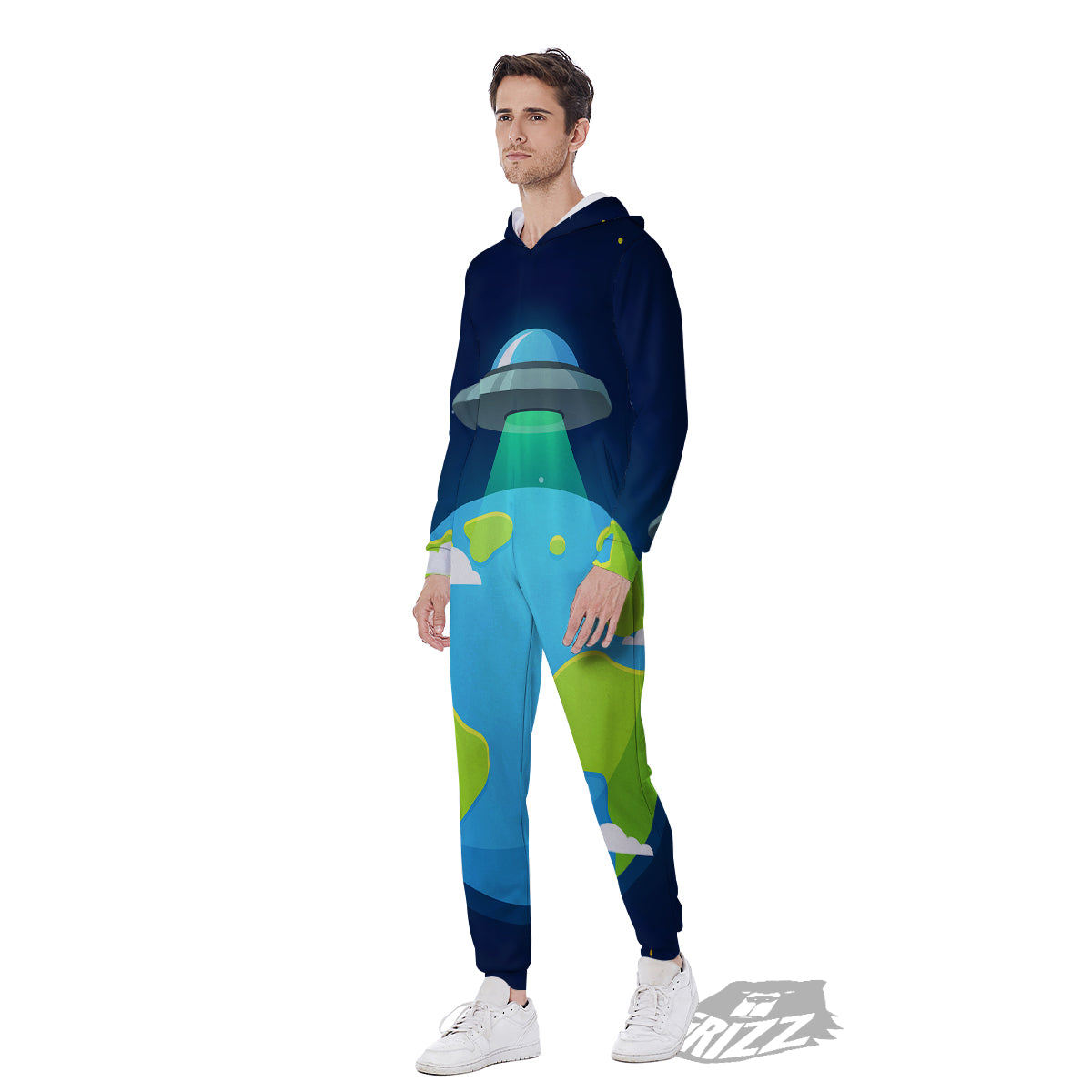 Alien Invasion And Earth Print Men's Jumpsuit-grizzshop
