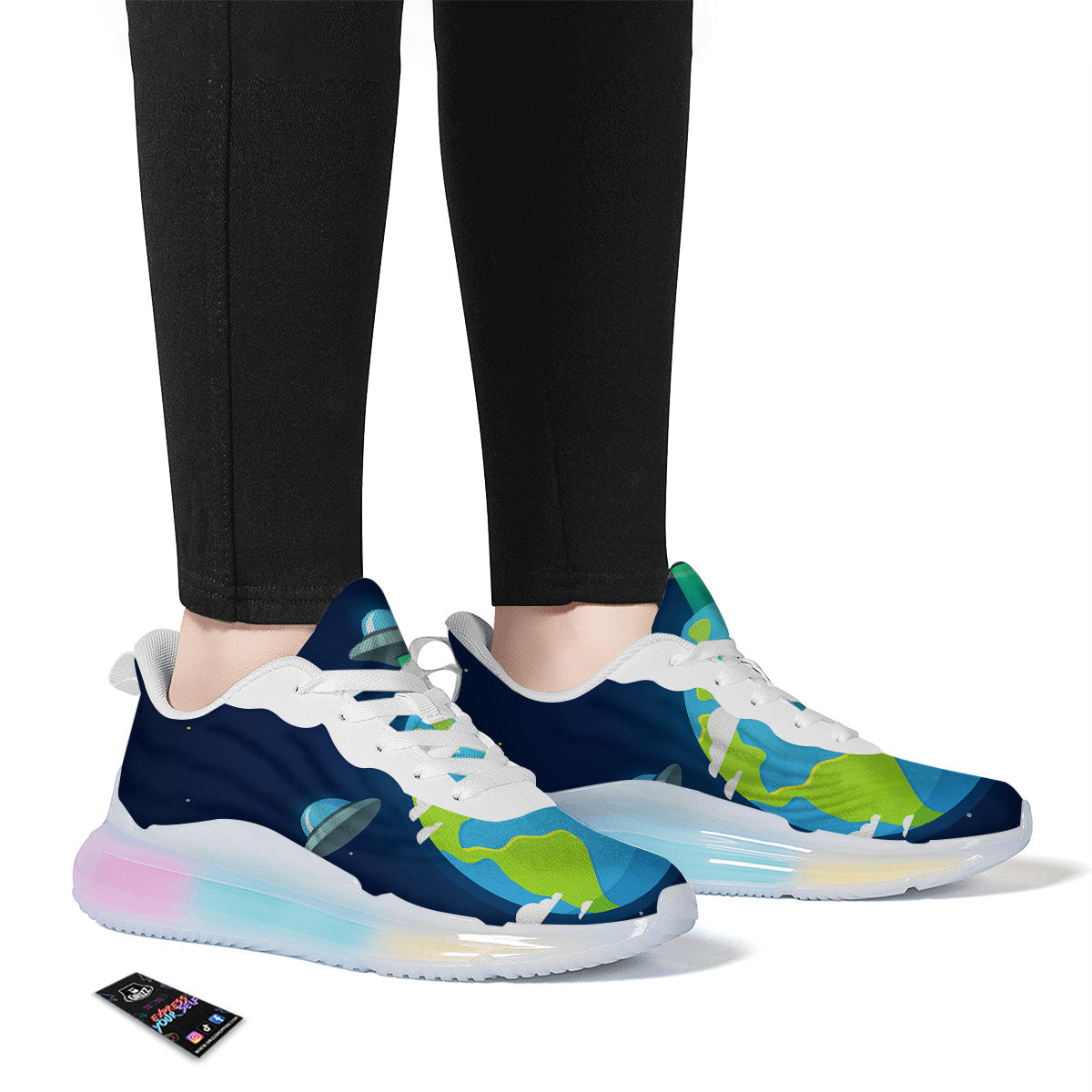 Alien Invasion And Earth Print Running Sneakers-grizzshop