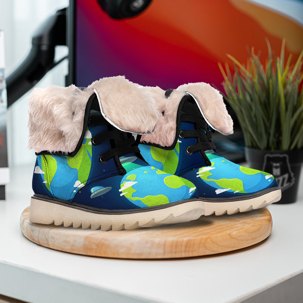 Alien Invasion And Earth Print Snow Boots-grizzshop