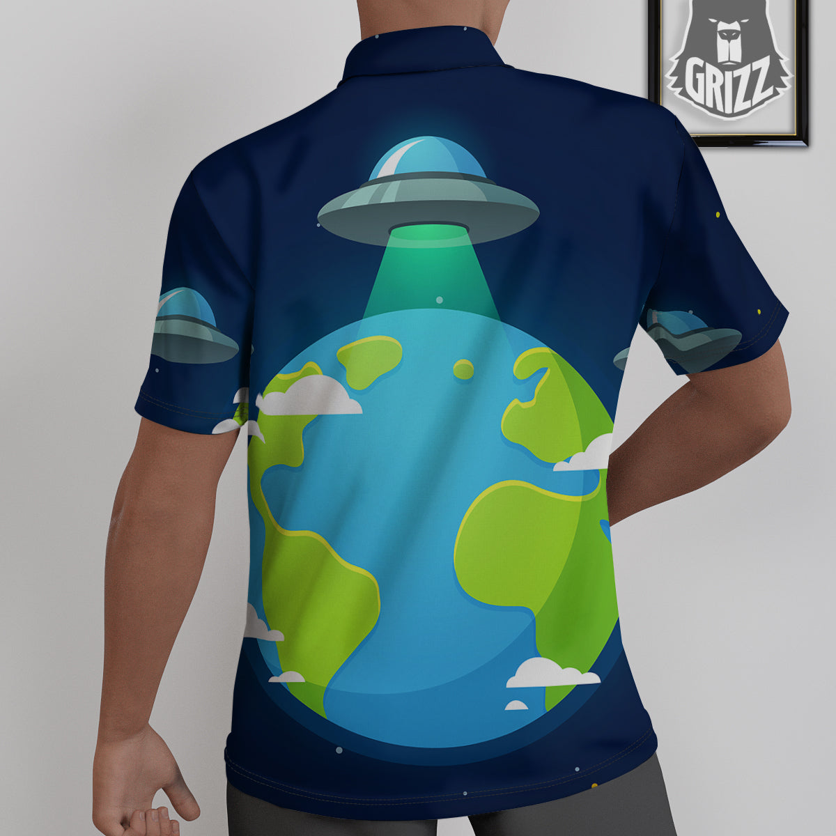 Alien Invasion And Earth Print Untucked Shirts-grizzshop