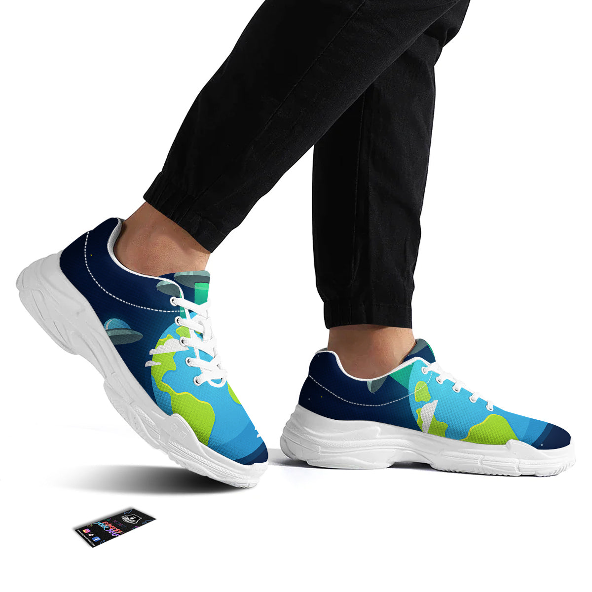Alien Invasion And Earth Print White Chunky Shoes-grizzshop