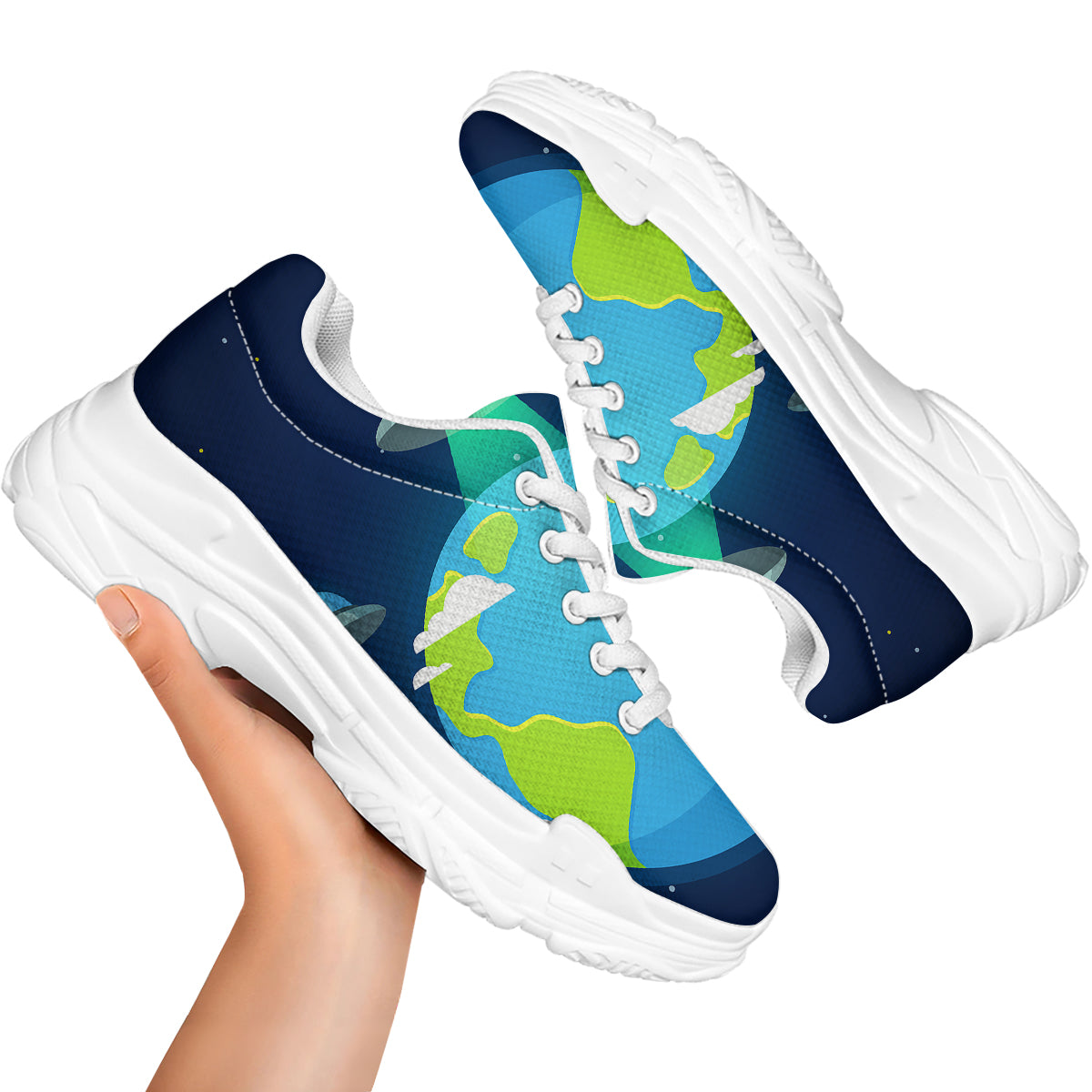 Alien Invasion And Earth Print White Chunky Shoes-grizzshop