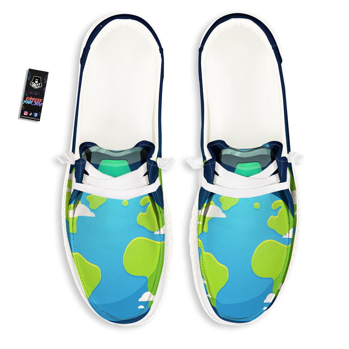 Alien Invasion And Earth Print White Loafers-grizzshop