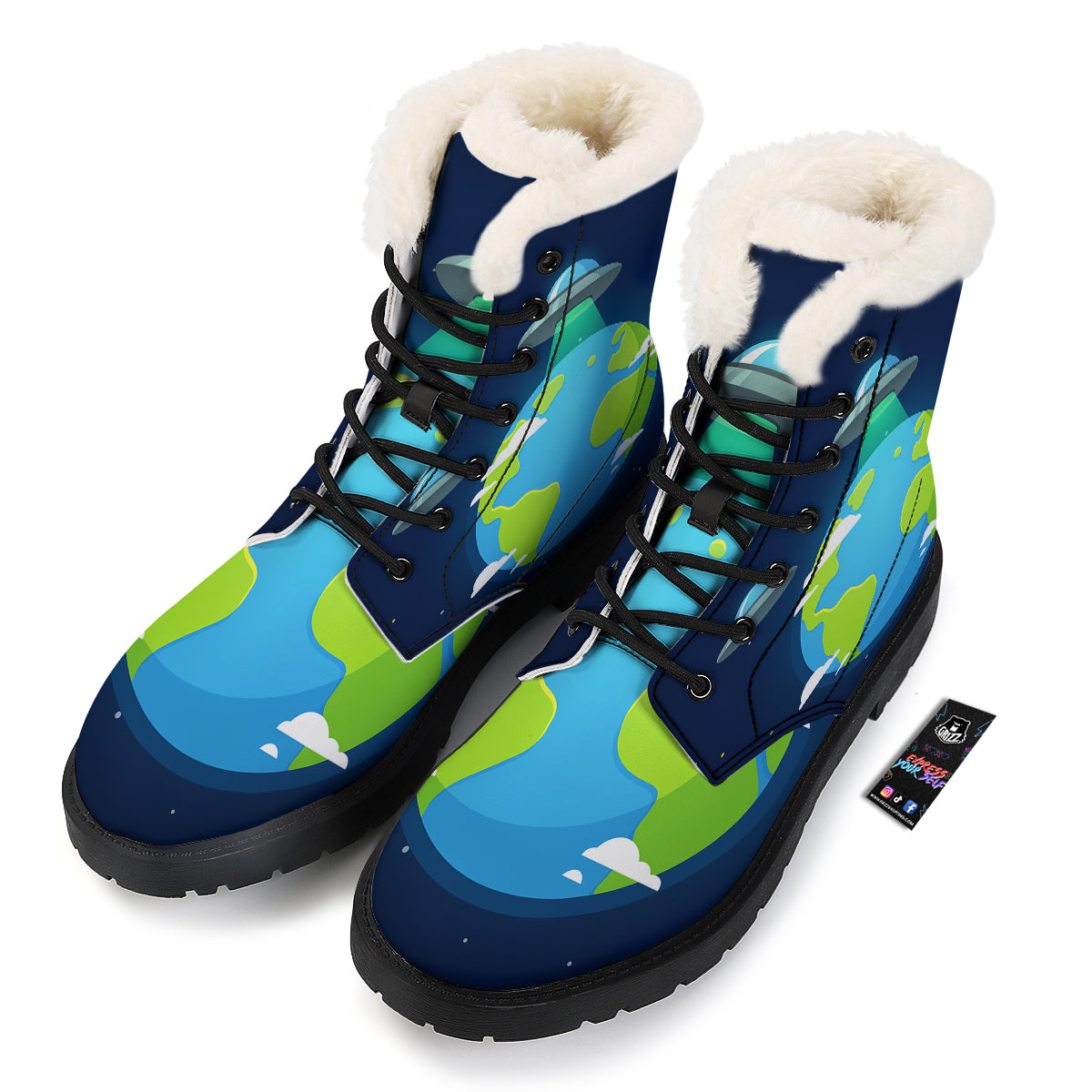 Alien Invasion And Earth Print Winter Boots-grizzshop