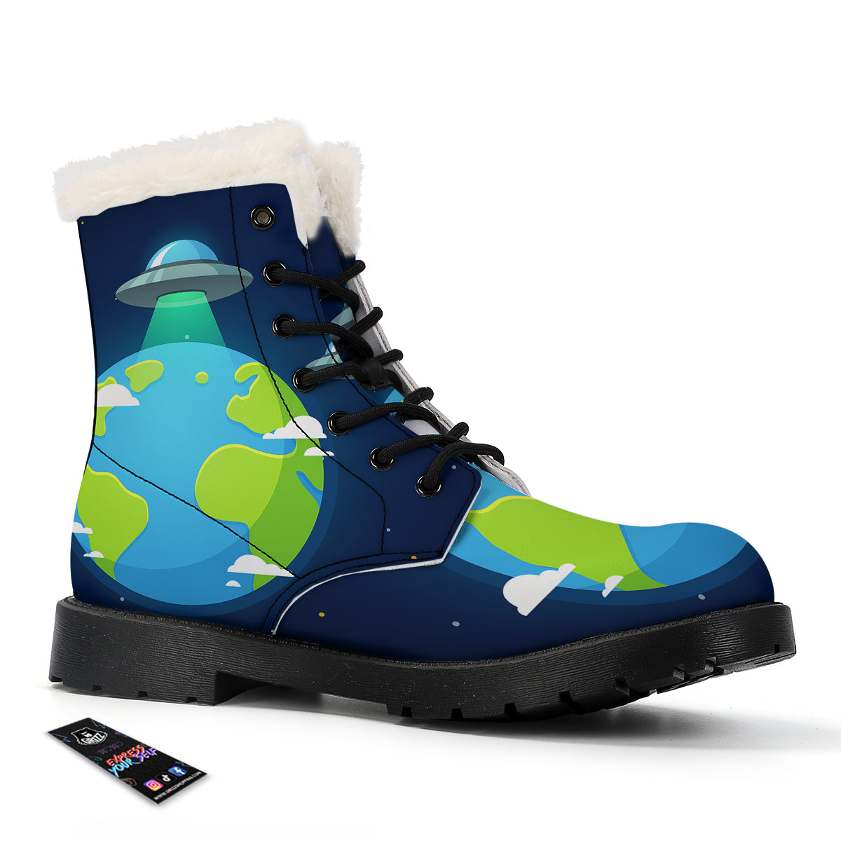 Alien Invasion And Earth Print Winter Boots-grizzshop