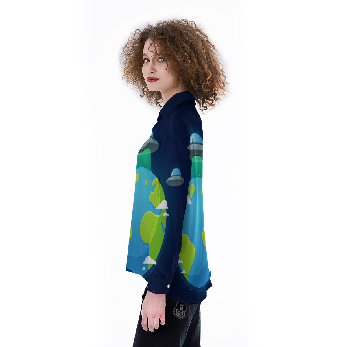 Alien Invasion And Earth Print Women's Long Sleeve Shirts-grizzshop