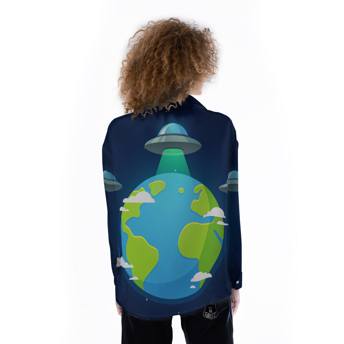 Alien Invasion And Earth Print Women's Long Sleeve Shirts-grizzshop