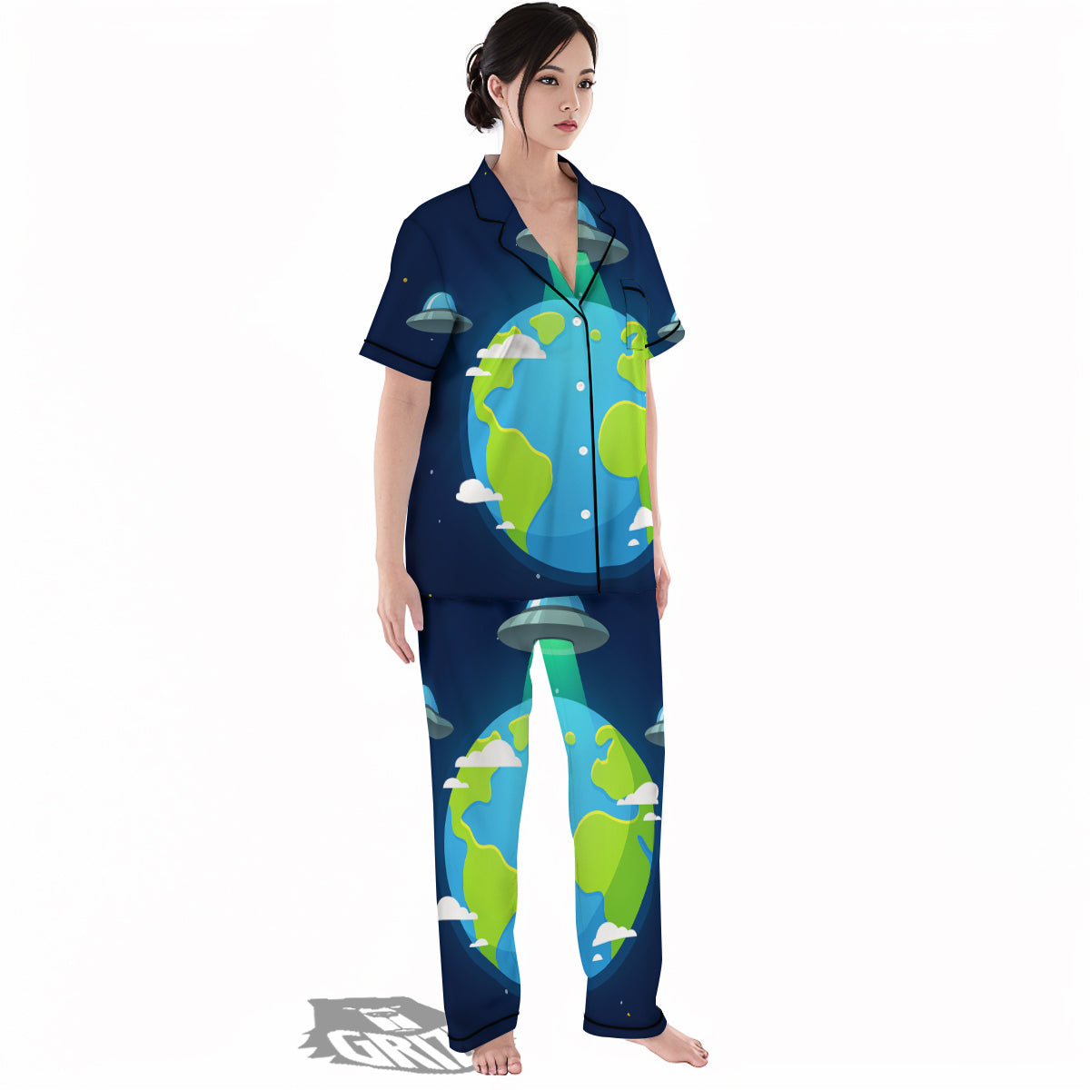 Alien Invasion And Earth Print Women's Pajamas Set-grizzshop