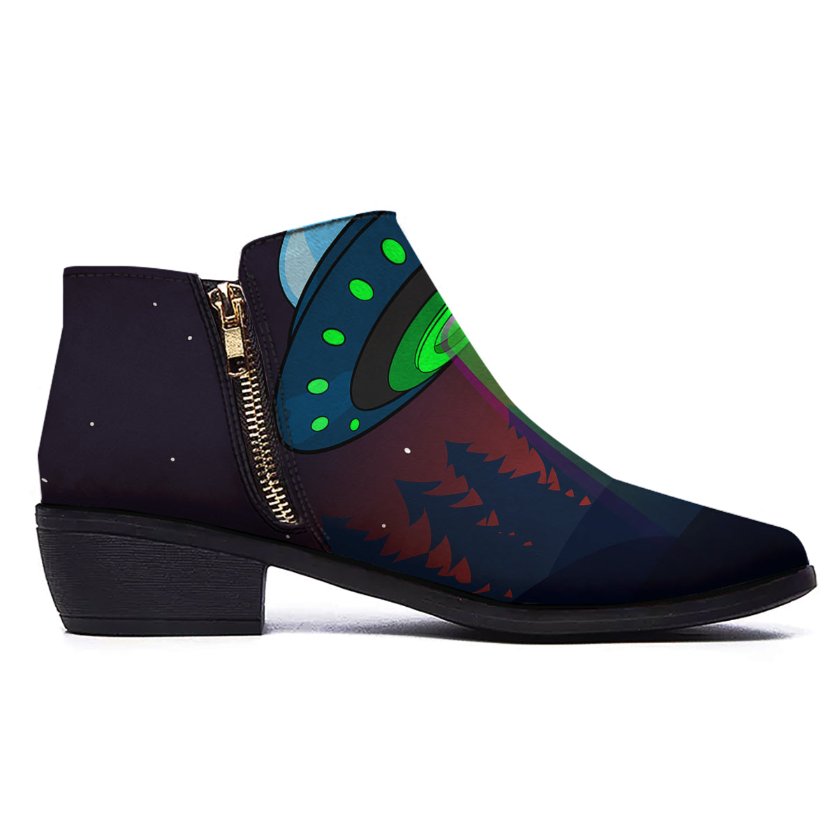 Alien Invasion On Earth Print Ankle Boots-grizzshop
