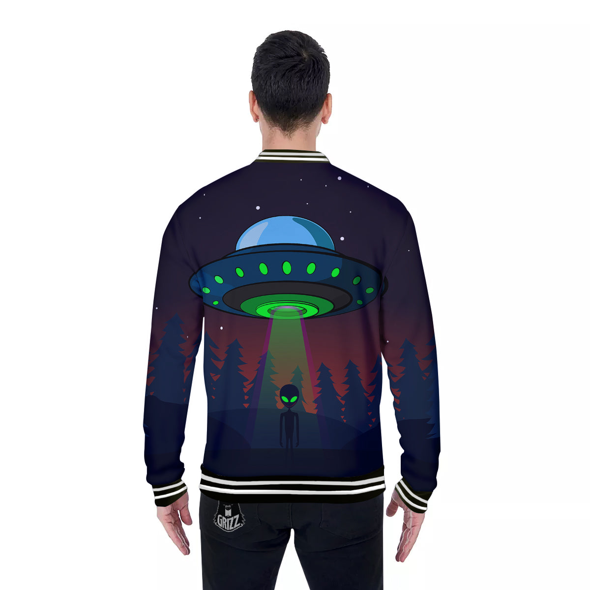 Alien Invasion On Earth Print Baseball Jacket-grizzshop