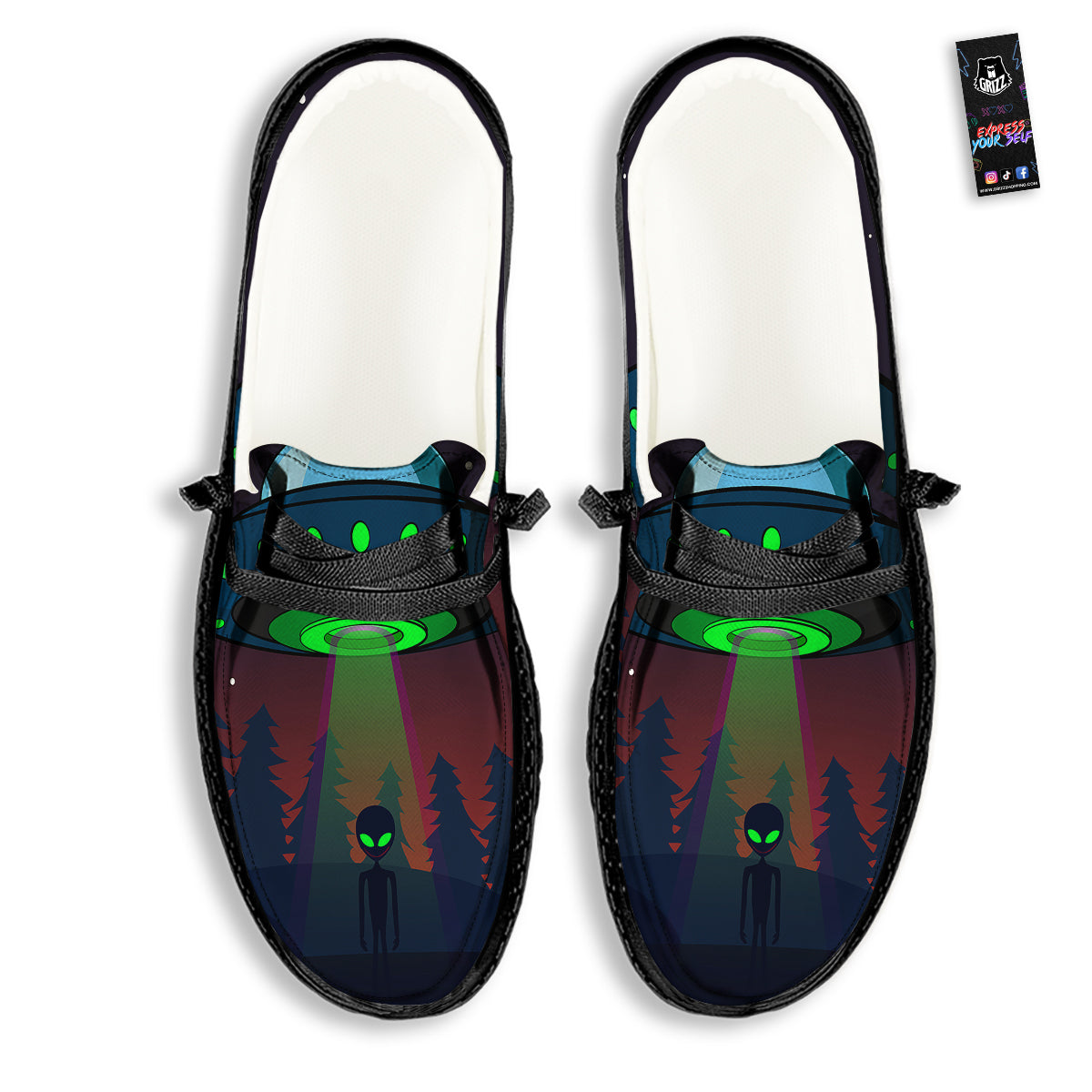 Alien Invasion On Earth Print Black Loafers-grizzshop