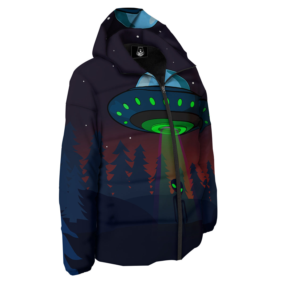 Alien Invasion On Earth Print Down Jacket-grizzshop