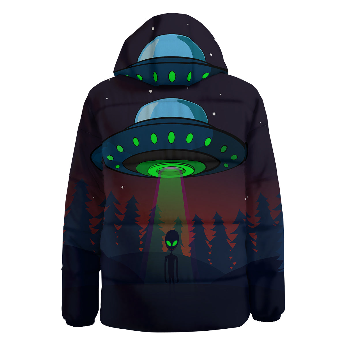 Alien Invasion On Earth Print Down Jacket-grizzshop