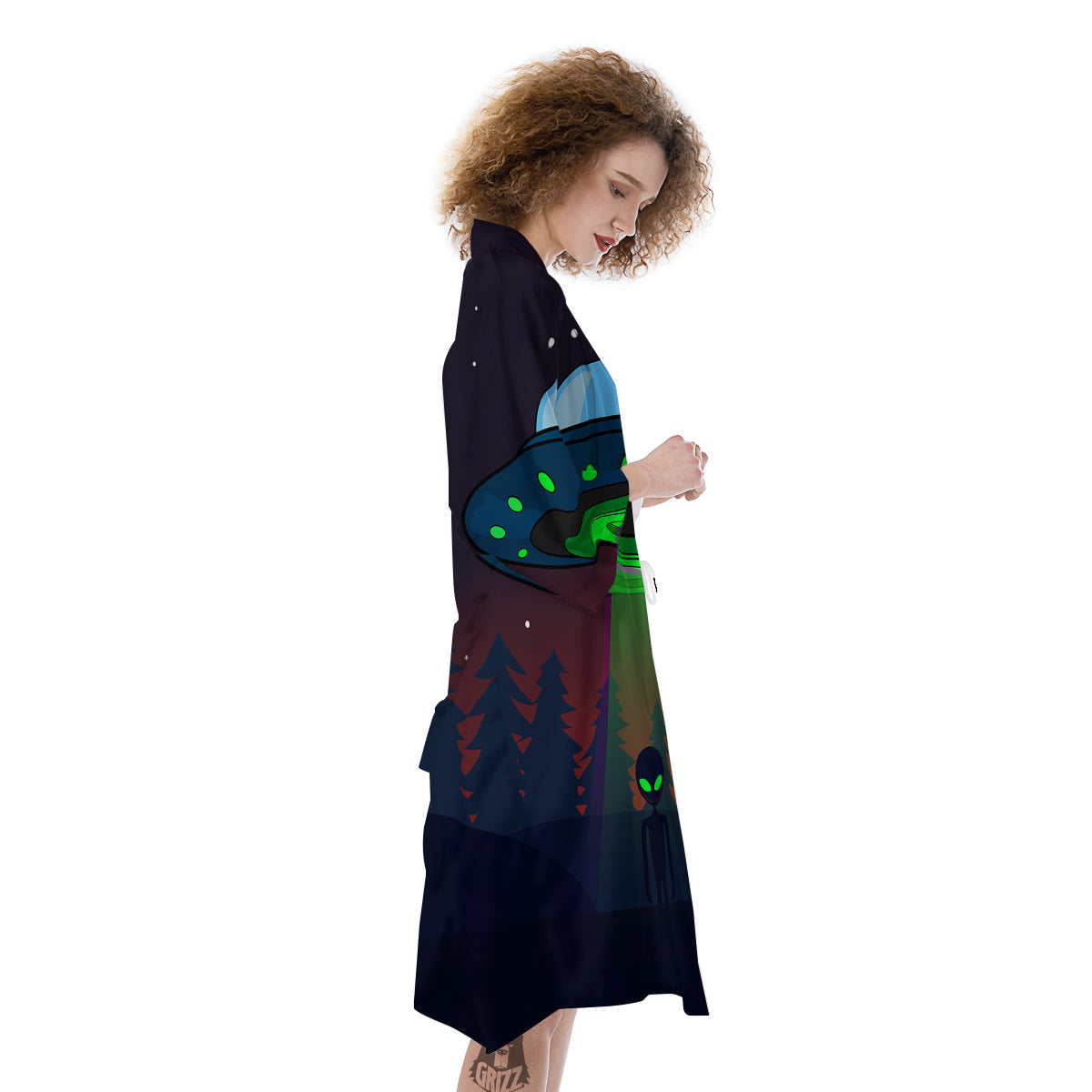 Alien Invasion On Earth Print Kimono-grizzshop