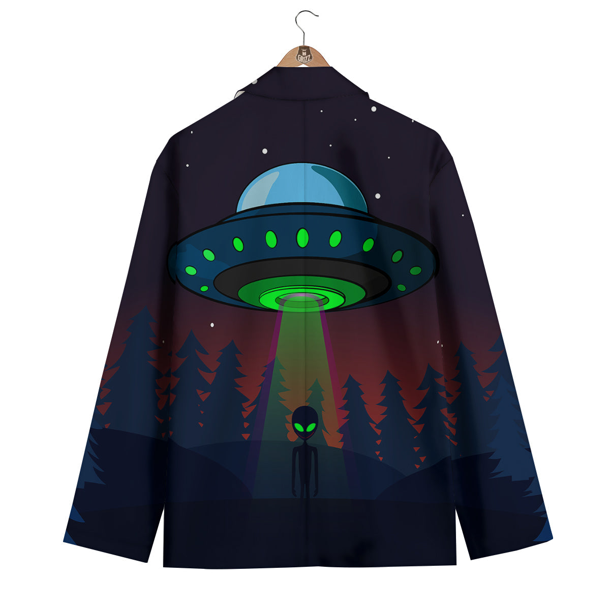 Alien Invasion On Earth Print Men's Blazer-grizzshop