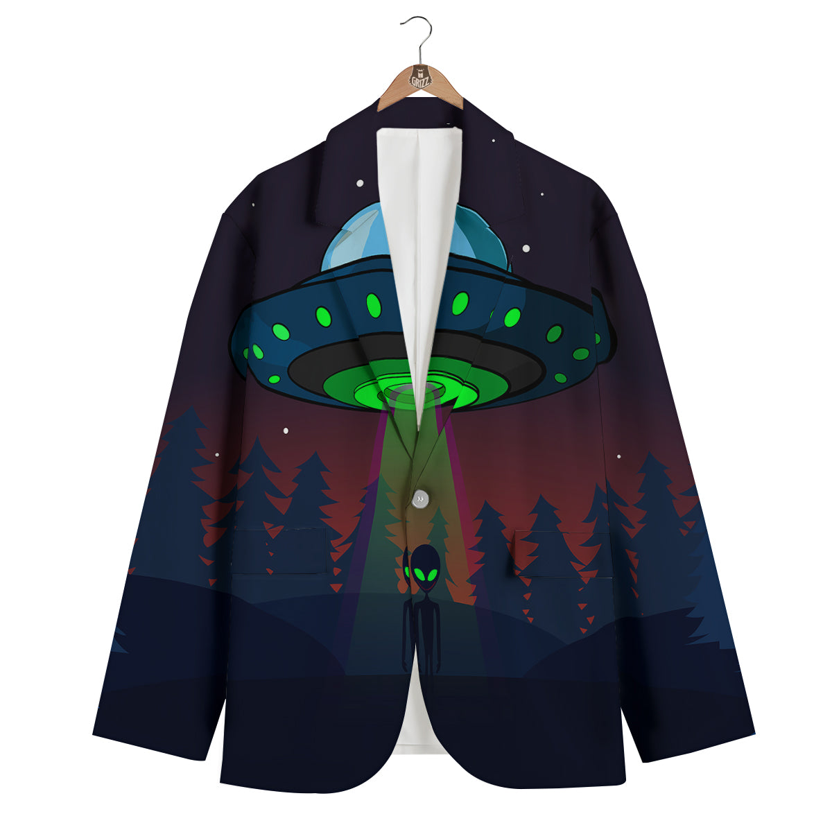 Alien Invasion On Earth Print Men's Blazer-grizzshop