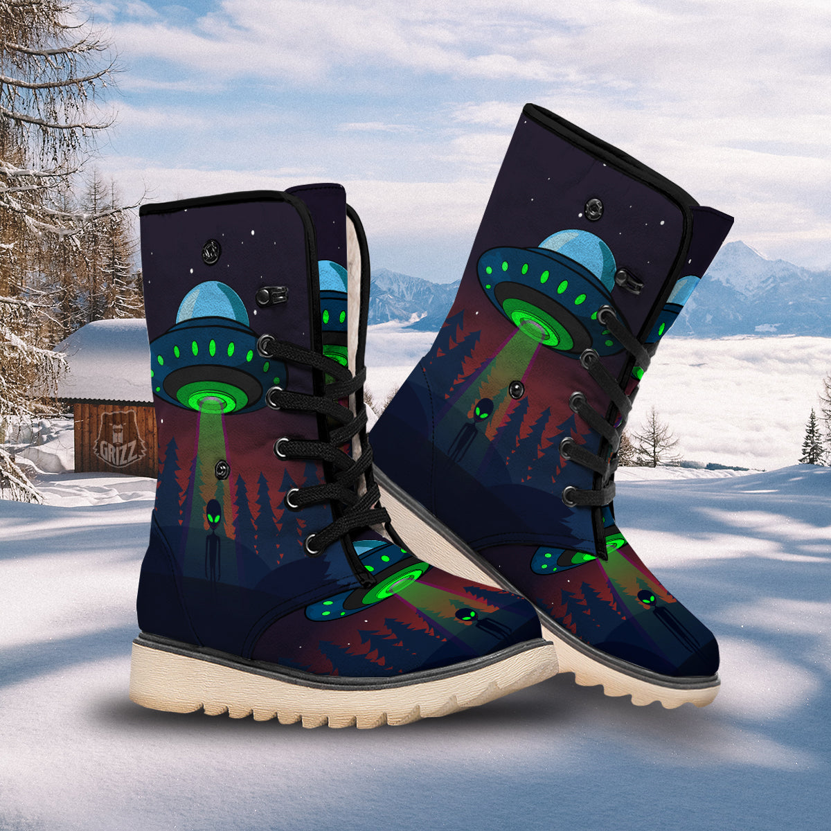 Alien Invasion On Earth Print Snow Boots-grizzshop