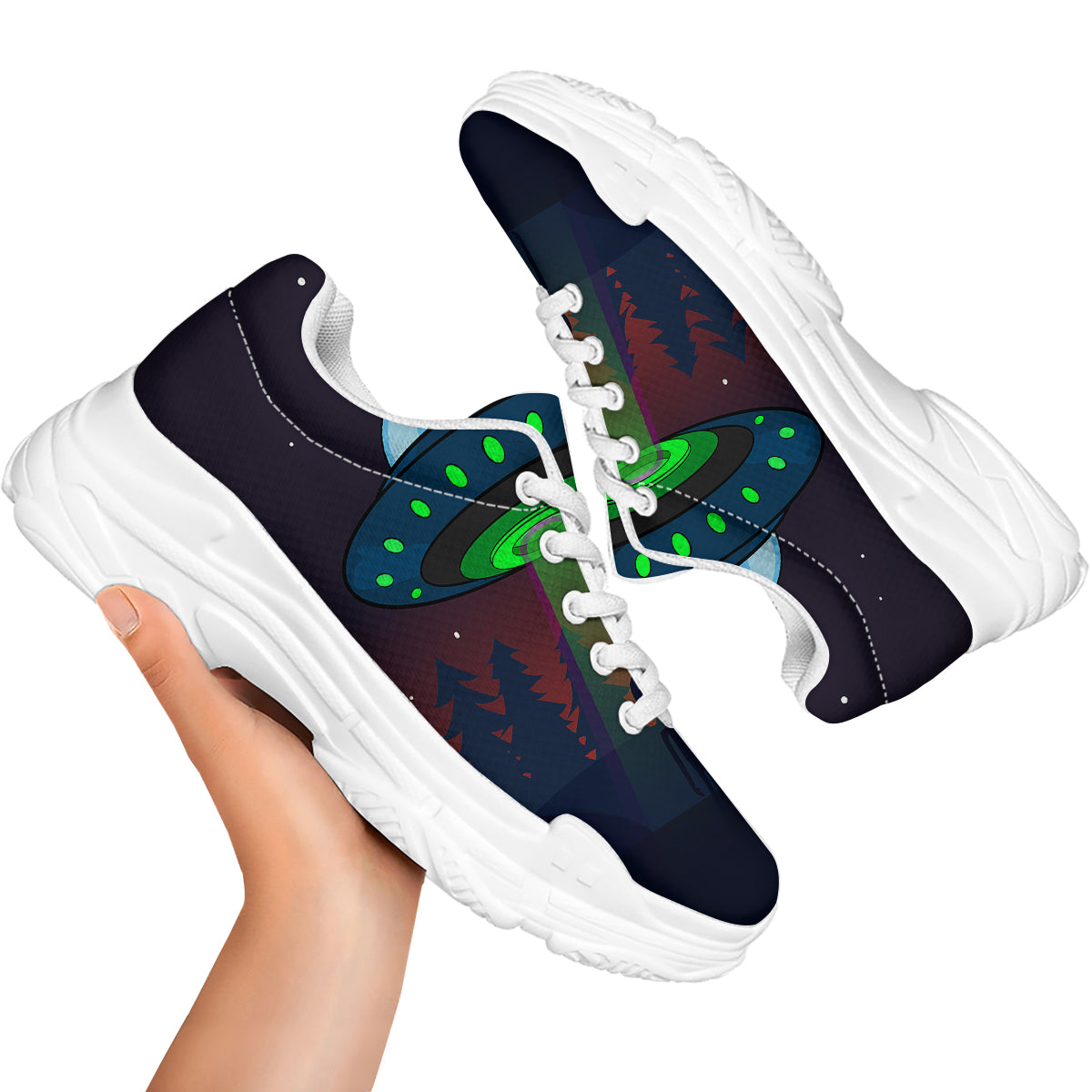 Alien Invasion On Earth Print White Chunky Shoes-grizzshop