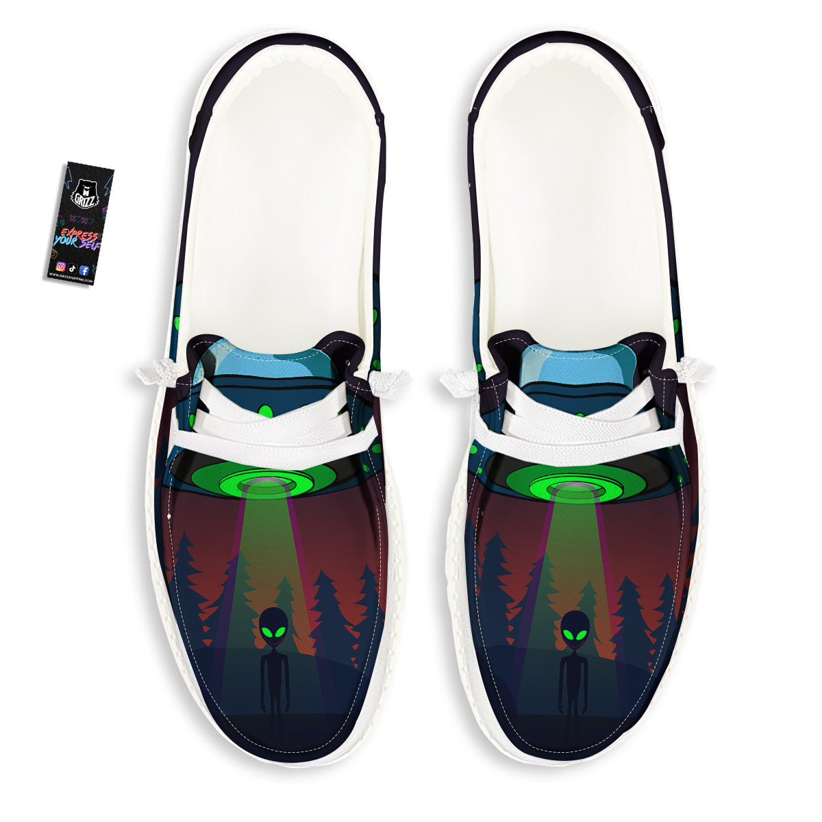 Alien Invasion On Earth Print White Loafers-grizzshop