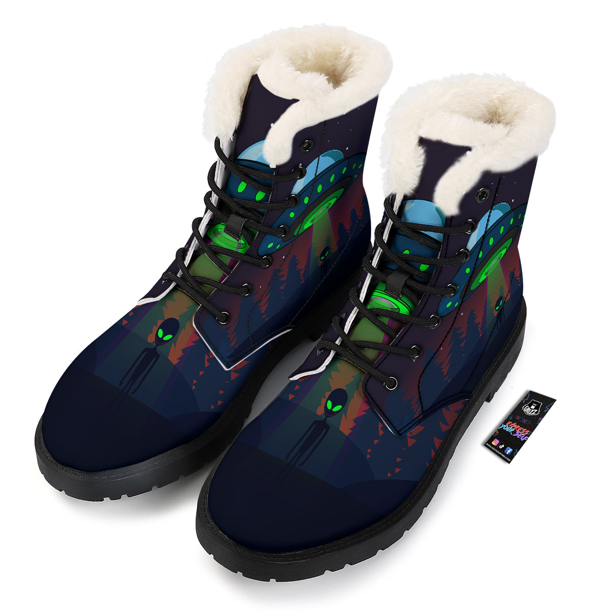 Alien Invasion On Earth Print Winter Boots-grizzshop