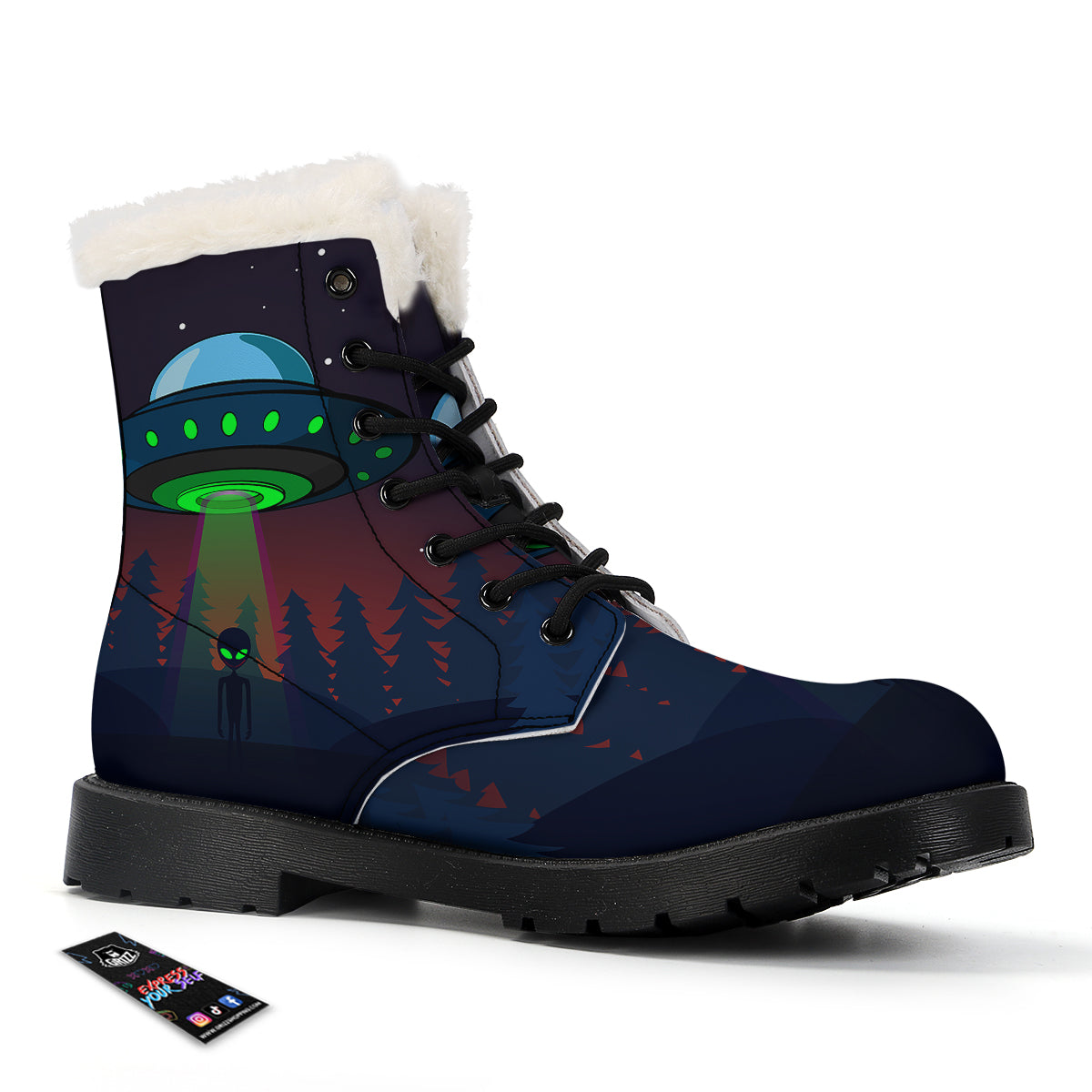Alien Invasion On Earth Print Winter Boots-grizzshop