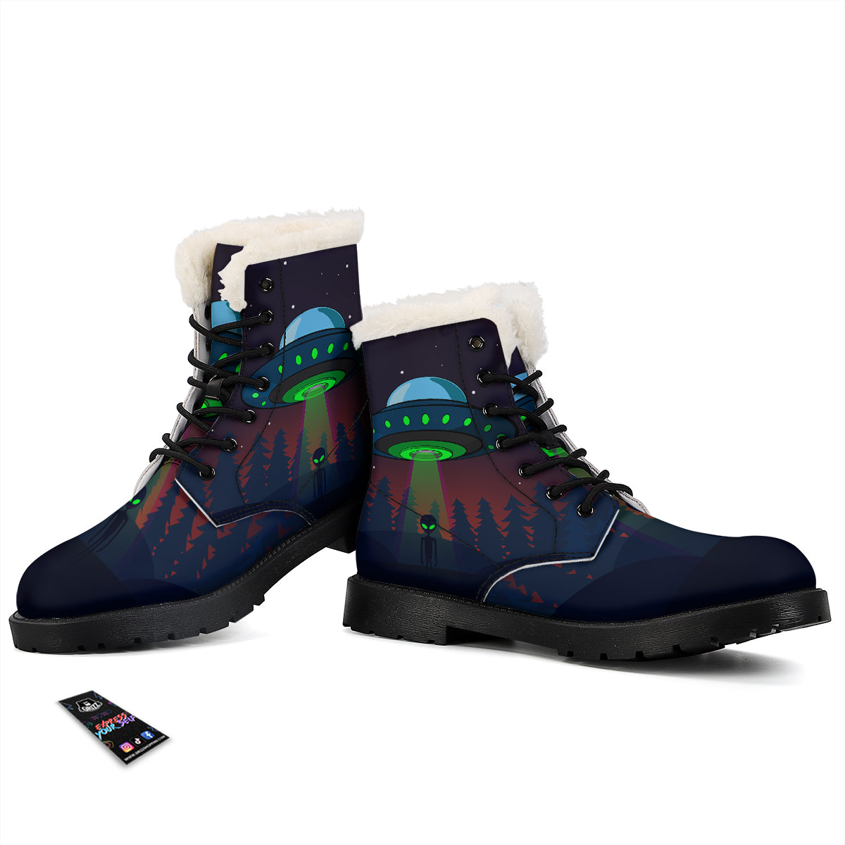 Alien Invasion On Earth Print Winter Boots-grizzshop