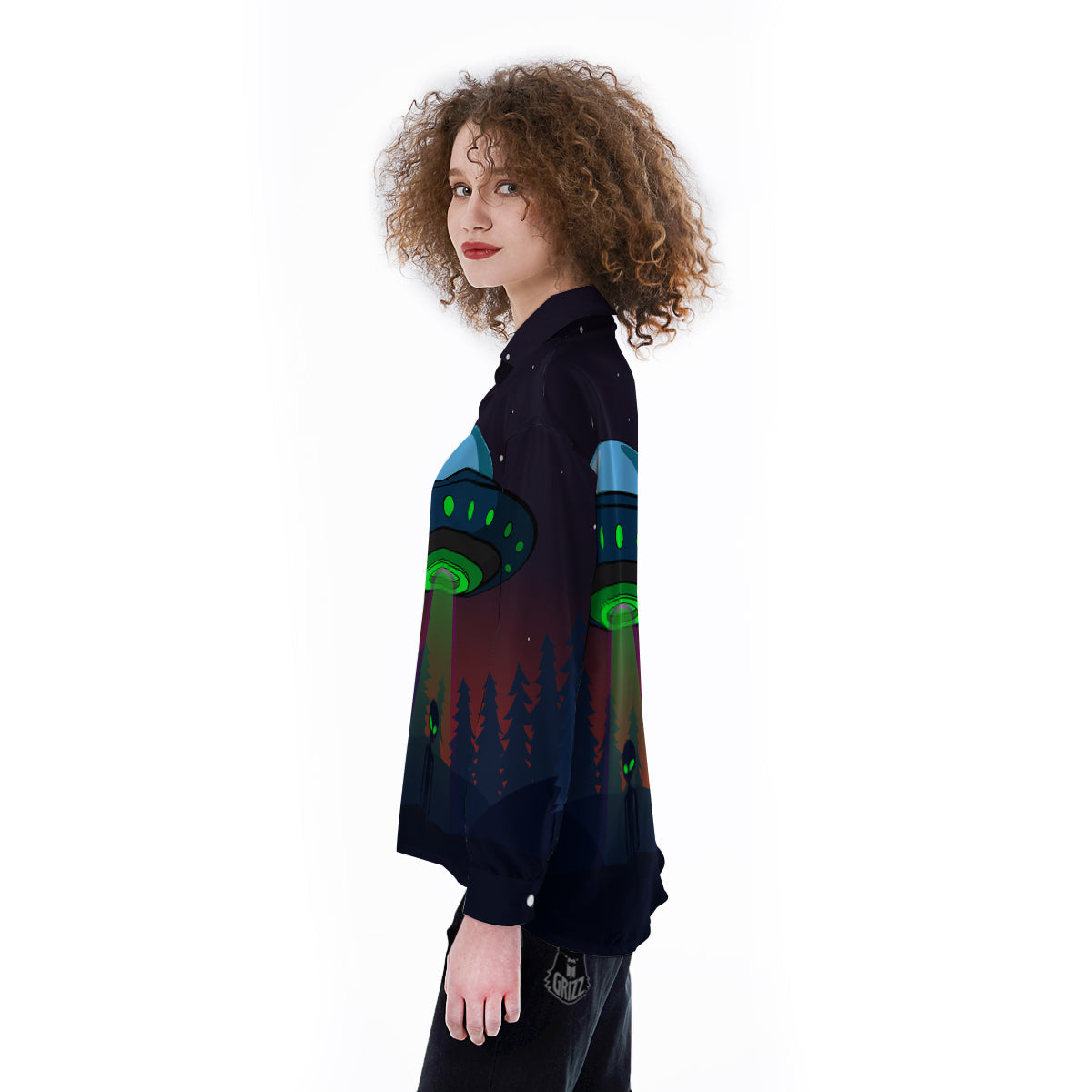 Alien Invasion On Earth Print Women's Long Sleeve Shirts-grizzshop