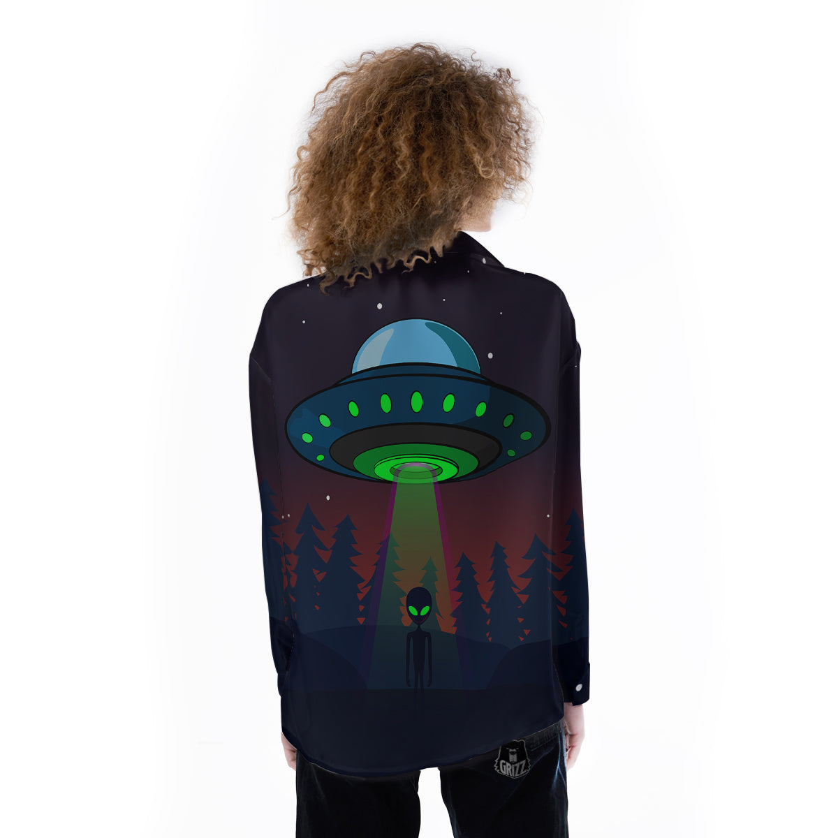 Alien Invasion On Earth Print Women's Long Sleeve Shirts-grizzshop
