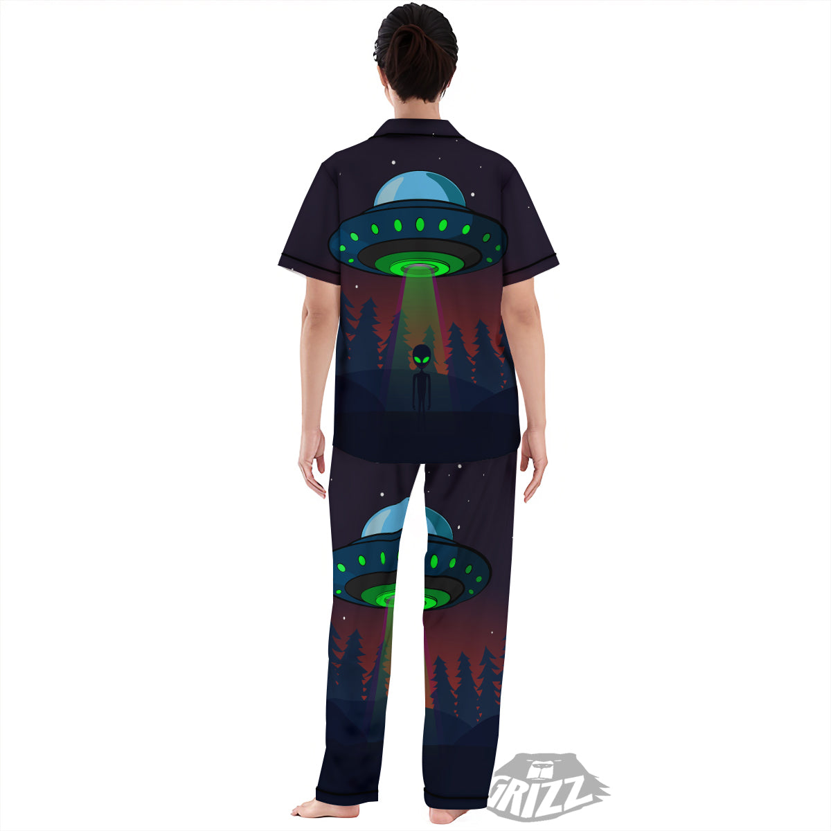 Alien Invasion On Earth Print Women's Pajamas Set-grizzshop
